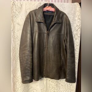 KENNETH COLE REACTION Mens Black Soft Leather Bomber Jacket Size Large.